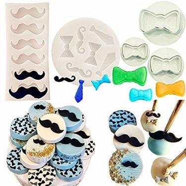 Imagem de JeVenis Molde masculino de bolo, gravata borboleta, bigode, fondant, para chá de bebê, festa, bigode, decoração de bolo