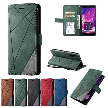 Imagem de Capa flip capa carteira para Samsung Galaxy A7 2018 Case, PU Leather Flip Folio Case com porta-cartões [Capa interna TPU à prova de choque] Capa de telefone, capa protetora capa traseira do telefone (cor: verde)
