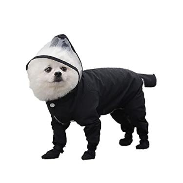 Imagem de Capa de chuva para cachorro capa completa cobertura de chuva para filhote de cachorro à prova d'água poncho de chuva à prova de lama verão roupas de uma peça, preto, M (peito: 40cm)