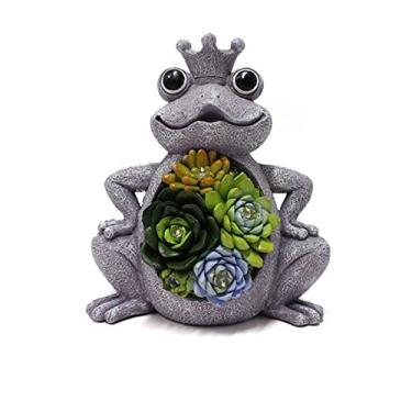 Imagem de Yajun Estátua de resina suculenta solar artesanato em forma de sapo com 4 LEDs decoração de paisagem de resina ao ar livre para jardim pátio gramado pátio, cinza, 14 * 9,5 * 16,5 cm