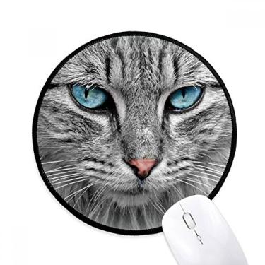 Imagem de Tapete de mouse cinza gato animal selvagem olhos azuis tapete redondo para escritório para computador