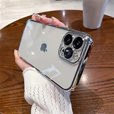 Imagem de Capa de telefone de silicone quadrado transparente para iPhone 14 13 12 11 Pro Max Mini X XR XS 6 7 8 14 Plus Capa traseira transparente, prata, para iPhone 11 Pro
