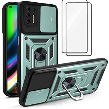 Imagem de Capa para Motorola Moto G30 Capinha | com 2 protetores de tela temperados, janela deslizante de proteção da câmera integrada e suporte para telefone - Verde