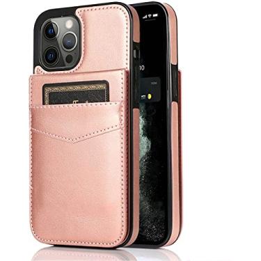 Imagem de NEYENS Capa para iPhone 13/13 Mini/13 Pro/13 Pro Max, capa de couro carteira flip de com slot para cartão e função à prova de choque suporte telefone com fecho magnético (cor: rosa, tamanho: 13 6,1 polegadas)