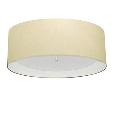 Imagem de Plafon Cilíndrico Cúpula em Duplo Tecido 60x25 cm, Vivare Iluminação, Plafon3008 LABR, Algodão Cru/Branco, Grande