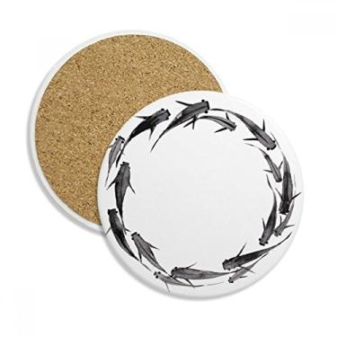 Imagem de Caneca de porta-copos de peixe de carpa preta chinesa Caneca de proteção de mesa Pedra absorvente