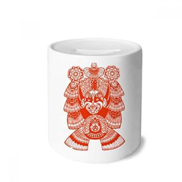 Imagem de DIYthinker Caixa vermelha de cerâmica para guardar dinheiro com cabeça de ópera de Pequim, presente de cofrinho