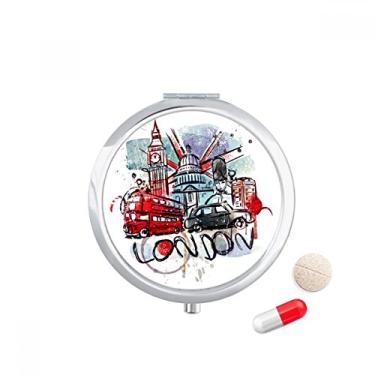 Imagem de London Bus Big Ben UK Landmark Estojo de comprimidos de aquarela com compartimento para armazenamento de medicamentos