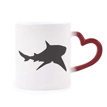 Imagem de Caneca sensível ao calor de peixe de biologia de tubarão preto oceano copo de grés que muda de cor vermelha