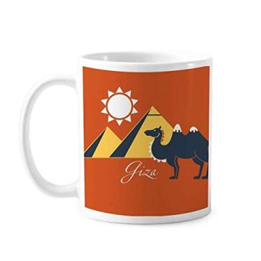 Imagem de Caneca de cerâmica com estampa de camelo da pirâmide do Egito com estampa de camelo e esfinge