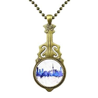 Imagem de DIYthinker Colar azul de aquarela com pingente de guitarra antigo com pingente de música