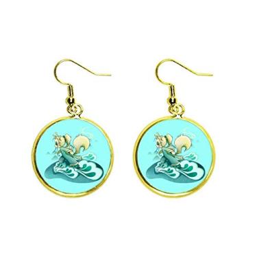 Imagem de Brinco de cavalo branco mitologia com pingente de orelha dourada joia feminina