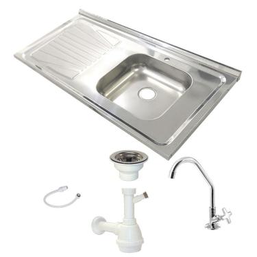 Imagem de Pia Inox Fabrinox PSD1000D 100x52cm, cuba direita, kit completo