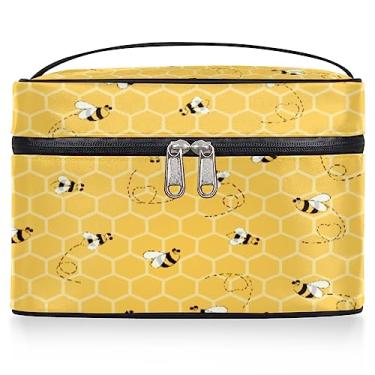 Imagem de Bolsa de cosméticos Bees Honey Honeycombs feminina grande bolsa de maquiagem de abelha bolsa de maquiagem portátil bolsa de maquiagem caixa com zíper bolsa de higiene pessoal, Conforme