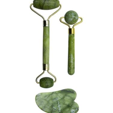 Imagem de Kit Rolo E Mini Rolo Massageador Facial + Pedra Jade Gua Sha