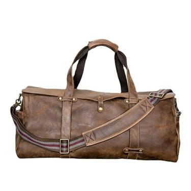 Imagem de Bagagem de viagem Nesitu Highend Novo Big Vintage Preto Café Couro Genuíno Homens Negócios Sacos de Viagem Ombro Mensageiro Ginásio Mala M1618 Mala, Café