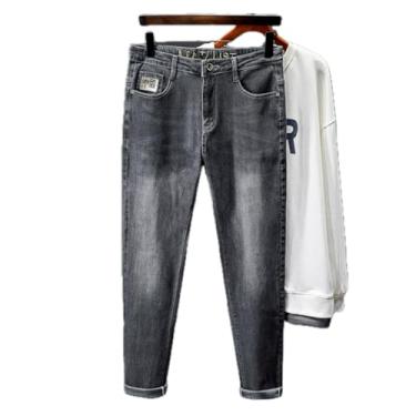 Imagem de Calças jeans calças jeans outono buraco personalizado Hot Stamping bordado casual leve luxo calças de perna reta, Preto, cinza, 34-35