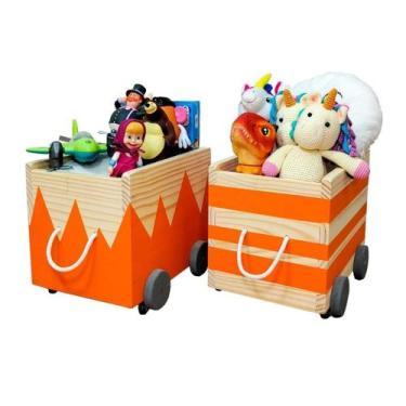 Imagem de Par Caixotes Toy Box, Organizador De Brinquedos Com Rodinhas - Curumim