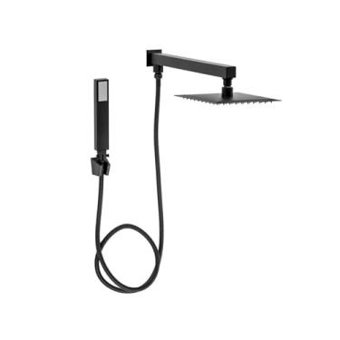 Imagem de Ducha Inox 20 Cm Preta Completa Com Desviador E Ducha Manual