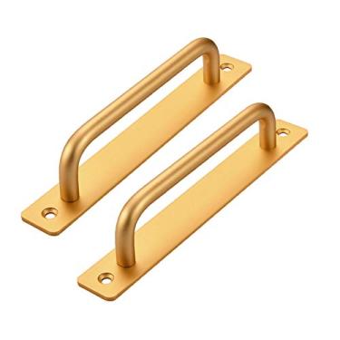 Imagem de 2 peças maçanetas de porta de celeiro de tamanho grande, liga de alumínio resistente para puxadores de porta de portão de jardim, cozinha, garagem, galpão, armário com parafusos (dourado)