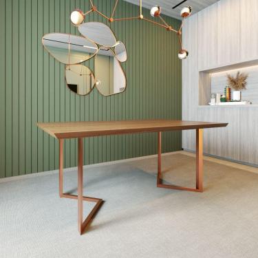 Imagem de Mesa de Jantar Industrial Alice Tampo Madeira Maciça Imbuia Pés em Ferro