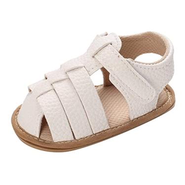 Imagem de Sapatos infantis primavera e verão meninos e meninas sandálias cor sólida laço fivela bico aberto bonito e bebê, Branco-n, 5 Infant