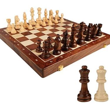 Imagem de Conjunto de xadrez de madeira grande e elegante para adultos, tabuleiro, peças Staunton, 2 rainhas extras, presentes infantis Xadrez 17 "x 17" Ideias, presentes, 15,4" + livro