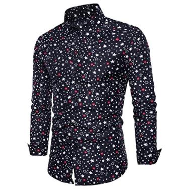 Imagem de Men's Casual Dress Shirt Button Long-sleeved Shirt Denim Work Top (Color : Black, Size : X-large)