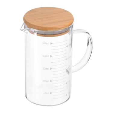 Imagem de PATIKIL Copo medidor de vidro de 500 ml, copo de vidro borossilicato 3,3 graduado branco impresso em escala líquida, copo com tampa de madeira e bico em forma de V para cozinha
