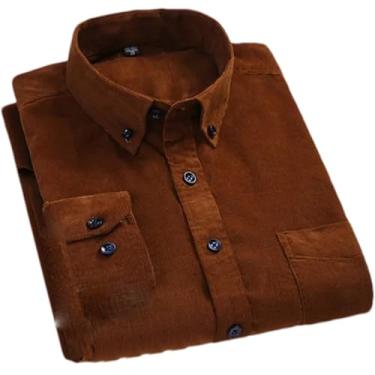 Imagem de Camisa masculina casual de algodão quente de veludo cotelê de manga comprida e gola de botão para outono/inverno, G702, P