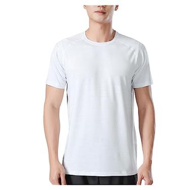 Imagem de Camiseta masculina atlética manga curta gola redonda de secagem rápida, lisa, elástica, leve, Branco, 3G