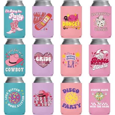 Imagem de Pop Nordic Cooler de latas Disco Cowgirl para despedida de solteira – Pacote com 12 unidades para festa temática Let Go Girls para chá de panela e cerveja com isolamento de neoprene para lembrancinha