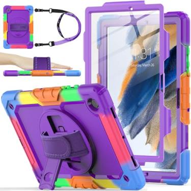 Imagem de SEYMAC stock Capa para Samsung Galaxy Tab A8 de 10,5 polegadas, capa de proteção contra quedas de corpo inteiro com protetor de tela, suporte para lápis [alça de mão giratória de 360°] e suporte, roxo