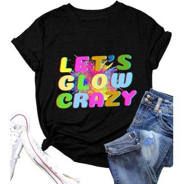Imagem de Camiseta feminina de manga comprida Let's Glow Crazy 80 90's Vintage Shirt Graphic Top, Preto curto, M