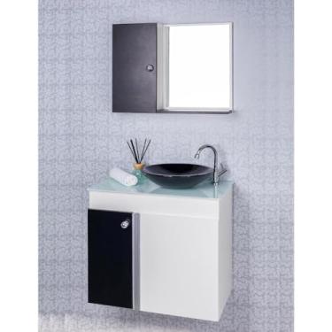 Imagem de Gabinete Para Banheiro Branco E Preto Com Cuba Preta E Armario Com Espelho Modelo Aquarius Delta