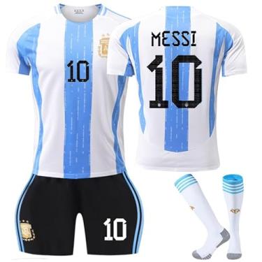 Imagem de Conjunto de camiseta y pantalón corto para niños Me-ssi #10 miami, Eurocopa, con calzetines a juego (b+w,S)