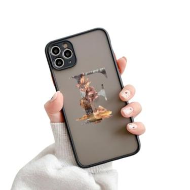 Imagem de Capa de telefone com letra inicial para iPhone X XR XS 13 12 11 14 Pro Max 7 8 Plus SE2 Retro Flower Gold AB 26 letras Capa à prova de choque, F, para iPhone 15