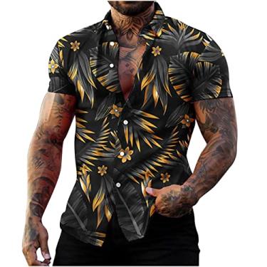Imagem de Camiseta masculina havaiana tropical praia verão outono manga curta gola alta gráfico camiseta masculina 2024 Y2K, X-911 Amarelo Mostarda, 4G