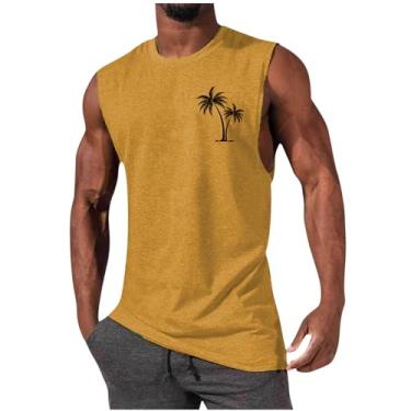 Imagem de Colete masculino esportivo esportivo de praia sem mangas para homens gola redonda havaiana camiseta regata outono verão 2024, Z-133 amarelo mostarda, XG