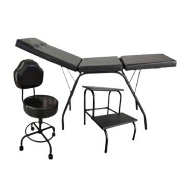 Imagem de HENVIFER, kit maca portátil preta + escada + cadeira mocho c/ajuste