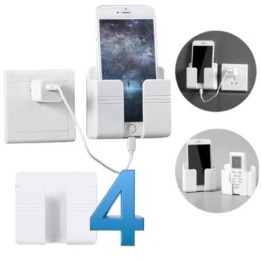Imagem de Kit 4 Suporte de Parede para Celular e Controle Remoto Prático Plástico Adesivo Sem Furadeira com Fita Dupla Face
