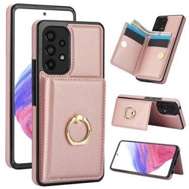 Imagem de Capa carteira para Samsung Galaxy A53 com suporte para cartão, capa de couro com bloqueio RFID, suporte de anel giratório de 360° com fecho magnético à prova de choque para Samsung A53 5G 6,5