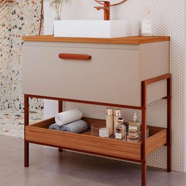 Imagem de gabinete de banheiro portinari 1 pt capuccino e freijó 65 cm