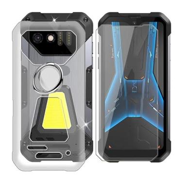 Imagem de Ikiiqii Capa para celular Unihertz 8849 Tank Mini 1 (4,3 polegadas) + vidro temperado, à prova de choque, capa transparente de silicone macio antiarranhões + protetor de tela com suporte de anel de