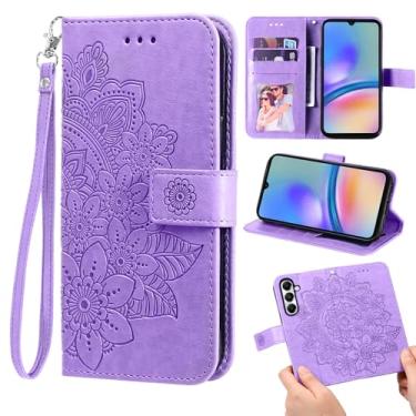 Imagem de Furill Capa carteira compatível com Samsung Galaxy A05s/A05 e protetor de pulso flor couro flip porta-cartão de crédito suporte acessórios para celular capa para celular Ao5s Ao5 A 05s 05 meninas