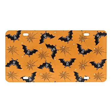 Imagem de GOSTONG Capa de placa de carro de Halloween com estampa de morcego novidade decorativa de alumínio metal para etiqueta de carro suporte de acessórios automotivos protetor universal para carros, caminhões, SUV, veículos, tamanho-30 x 16 centímetros