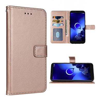 Imagem de FDCWTSH Compatível com Alcatel 1S 2019 capa carteira alça de pulso cordão e suporte de cartão flip de couro acessórios de celular bolsa fólio celular capa de telefone de crédito para Alcatel1S