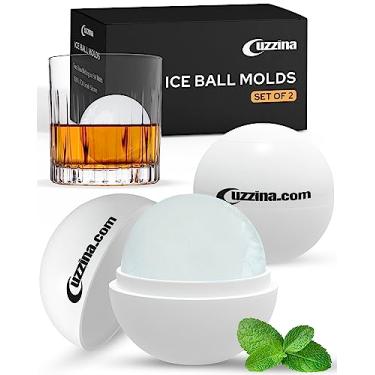 Imagem de Forma de gelo para bolas de gelo – Molde de gelo com esferas grandes de 6,3 cm – Molde de bola de gelo CUZZINA – Conjunto de 2 moldes de silicone