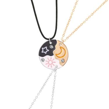 Imagem de Joiigaem Colar BFF para 3 Trio Sol Lua Estrela Amizade Quebra-cabeça Colares Combinando para Melhores Amigas 3 Irmãs Forever Joias Presentes, 3cm, Liga de aço, Sem Pedra Preciosa
