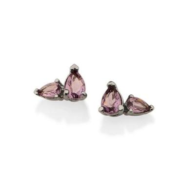 Imagem de Brincos rhodium ouro negro pequenos rommanel gota zircônia lilás 42005